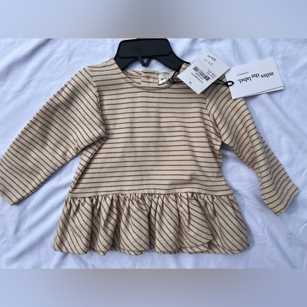 Miles The Label Beige + Brown Stripe Dress- Size 6 Months